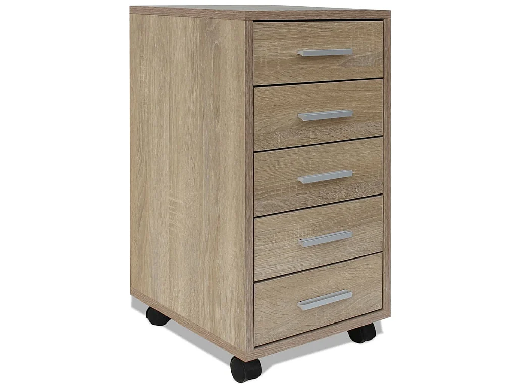 Caisson à tiroir de bureau avec roulettes 5 tiroirs Chêne