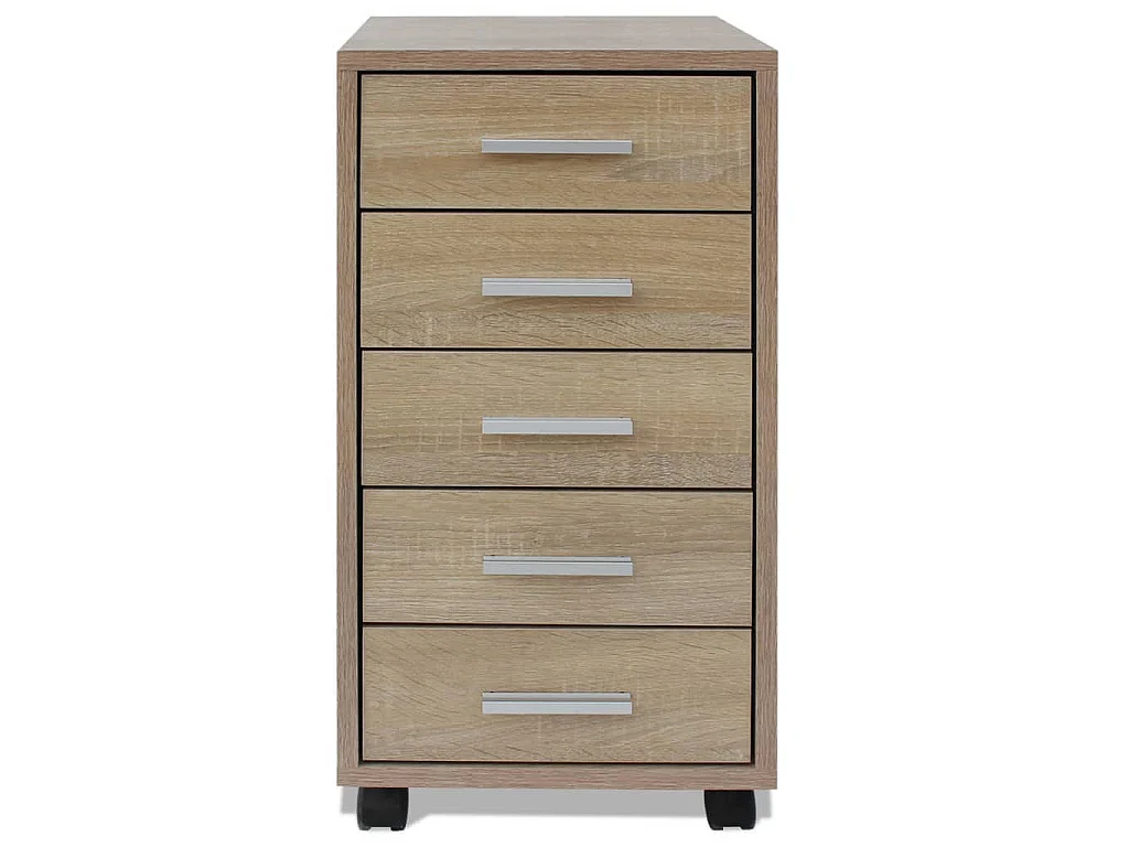 Caisson à tiroir de bureau avec roulettes 5 tiroirs Chêne