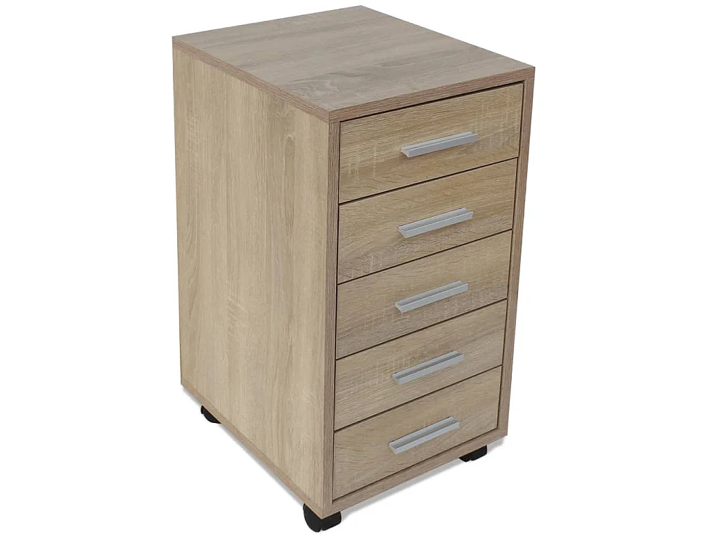 Caisson à tiroir de bureau avec roulettes 5 tiroirs Chêne