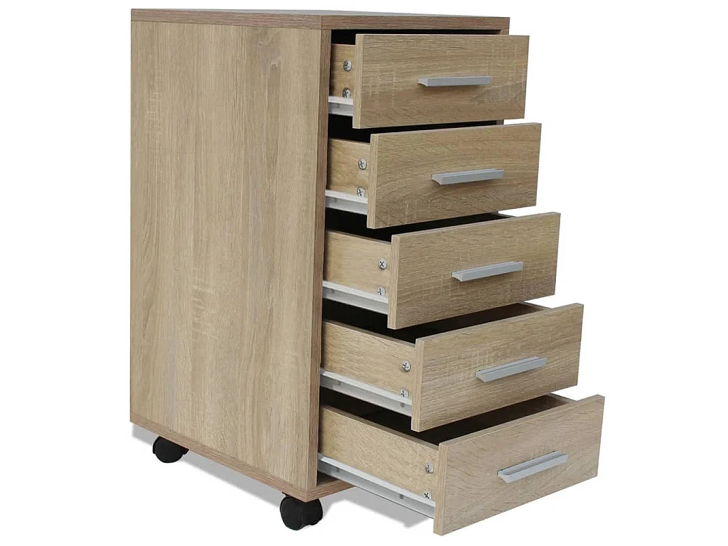 Caisson à tiroir de bureau avec roulettes 5 tiroirs Chêne