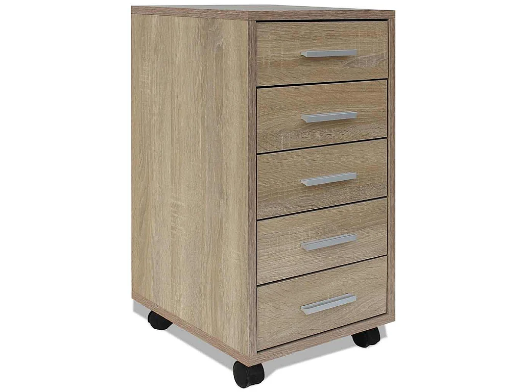 Caisson à tiroir de bureau avec roulettes 5 tiroirs Chêne