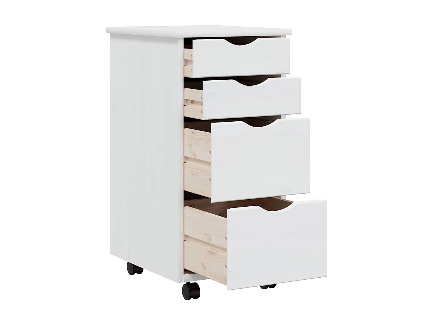 Armoire roulante avec tiroirs MOSS blanc bois de pin solide