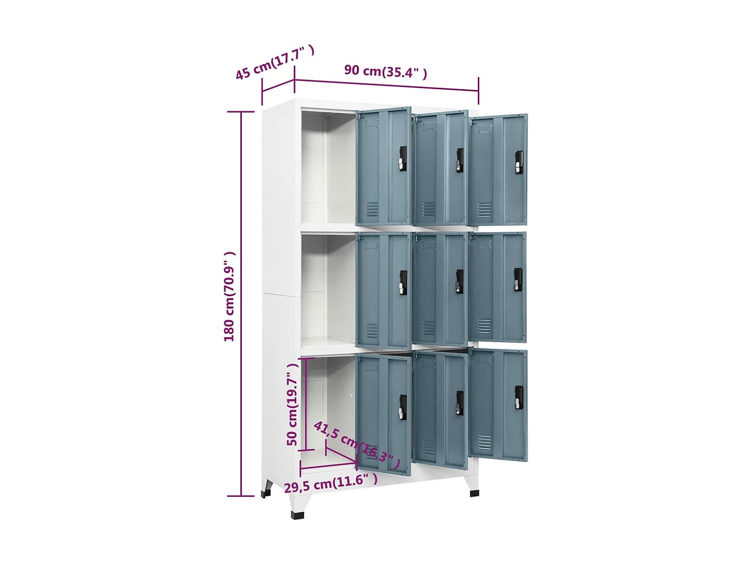 Armadietto Grigio Chiaro e Scuro 90x45x180 cm in Acciaio