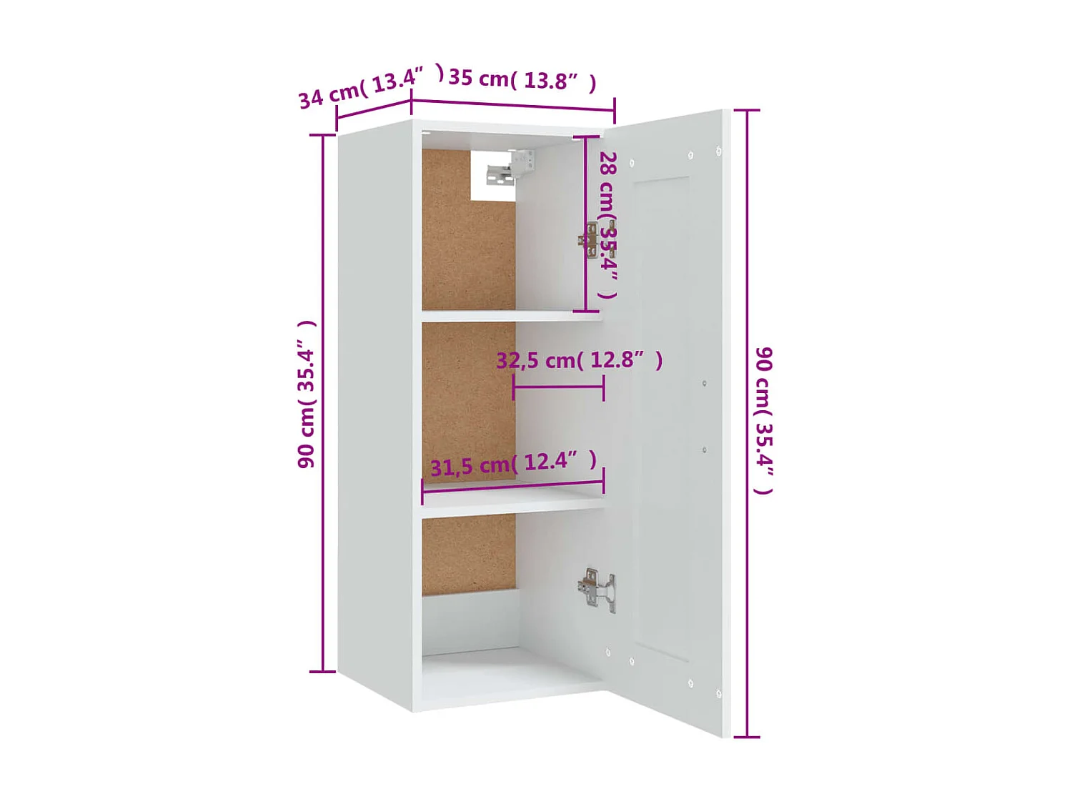 Hangkast 35x34x90 cm bewerkt hout wit