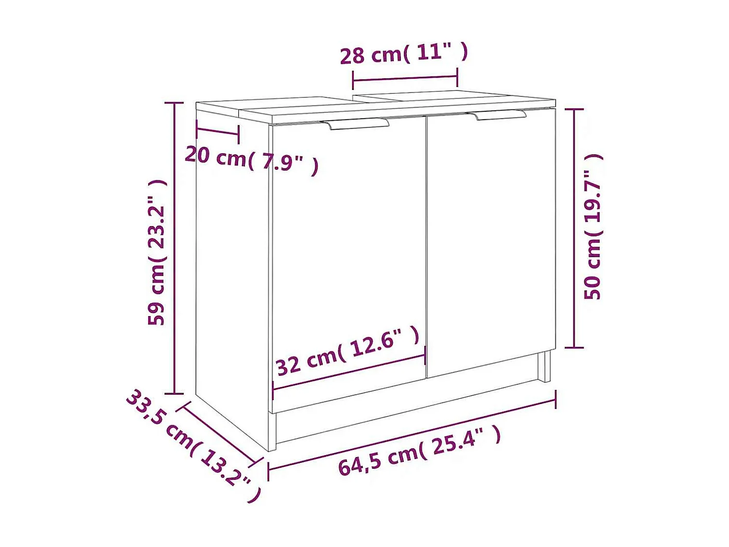 Armoire salle de bain Blanc 64,5x33,5x59 cm Bois d'ingénierie