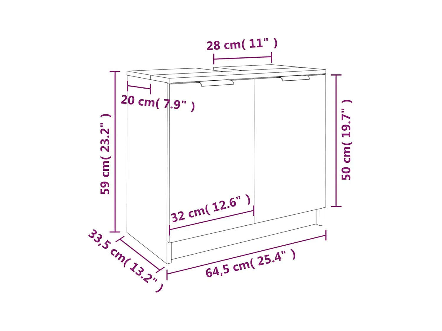 Badschrank Weiß 64,5x33,5x59 cm Holzwerkstoff