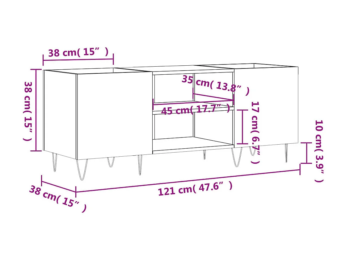 Platenkast 121x38x48 cm bewerkt hout grijs sonoma eikenkleurig