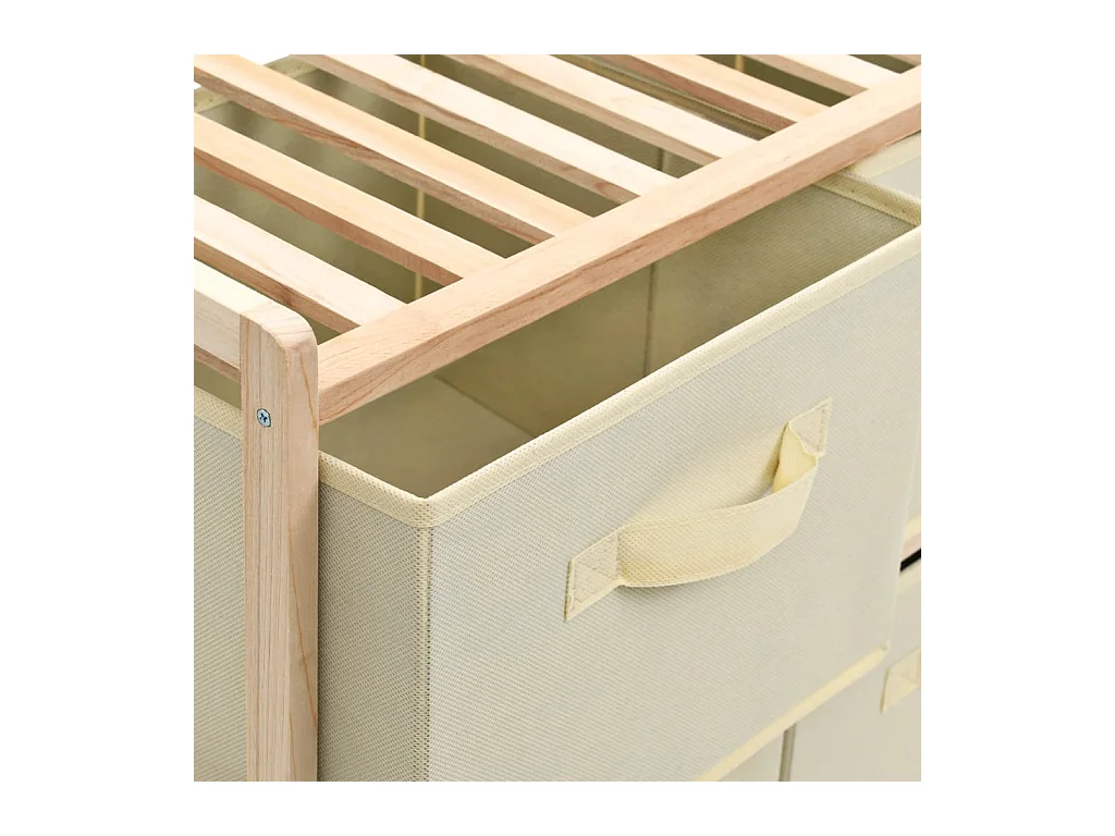 Korb-Kommode mit 6 Stoffkörben Zedernholz Beige