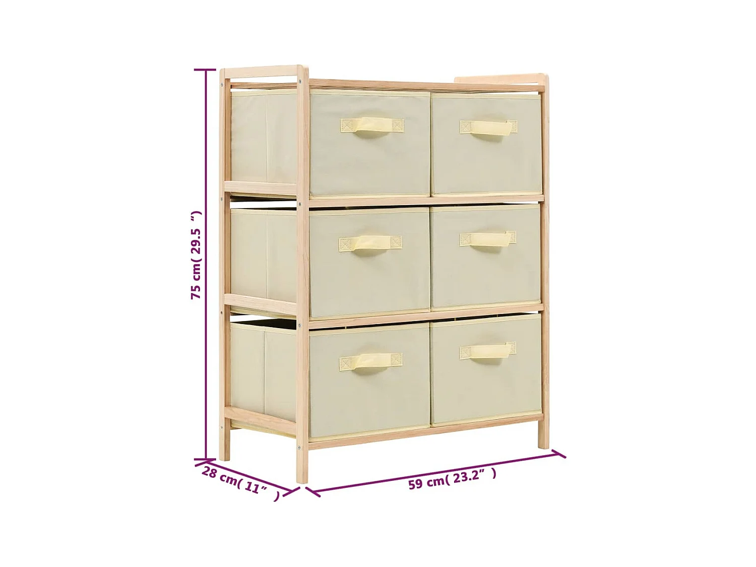 Korb-Kommode mit 6 Stoffkörben Zedernholz Beige
