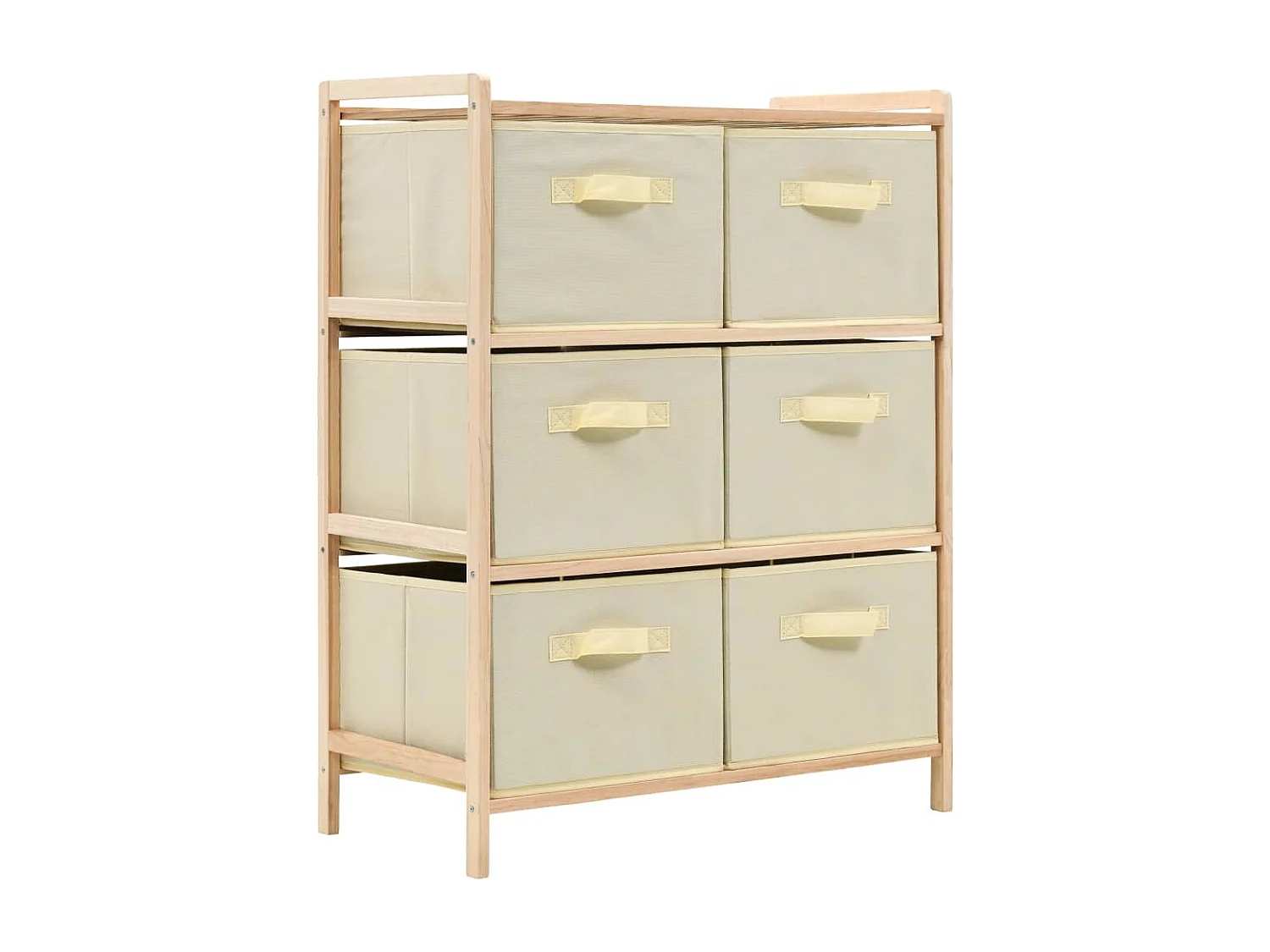 Étagère de rangement 6 paniers Tissu Bois de cèdre Beige