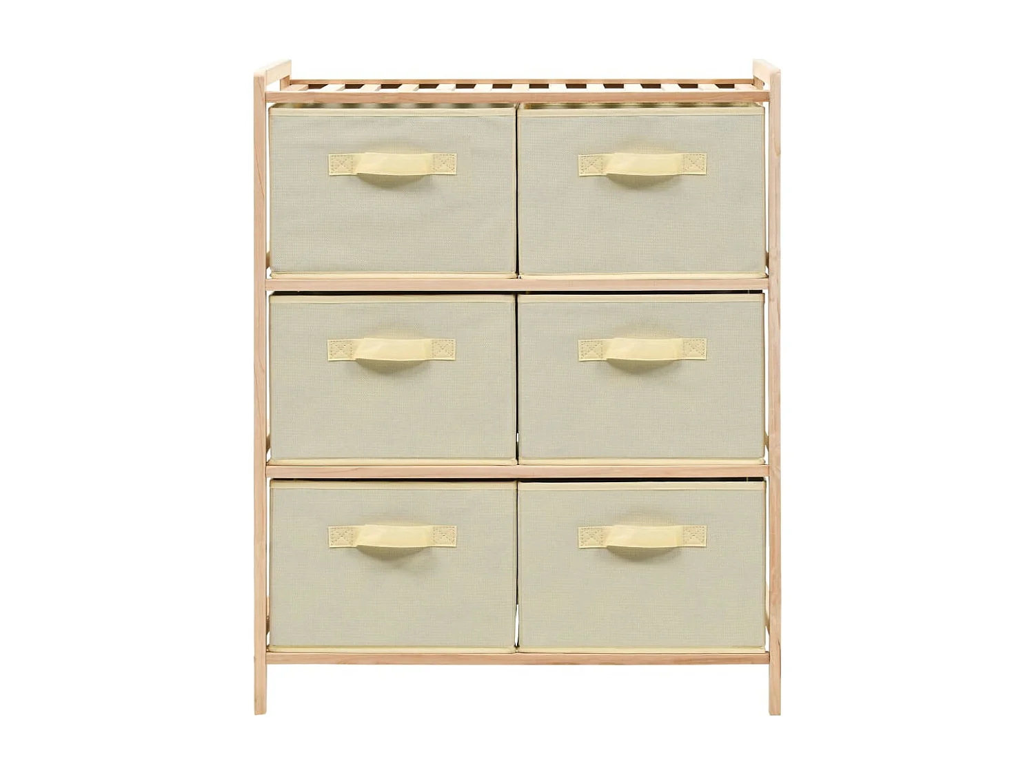 Étagère de rangement 6 paniers Tissu Bois de cèdre Beige