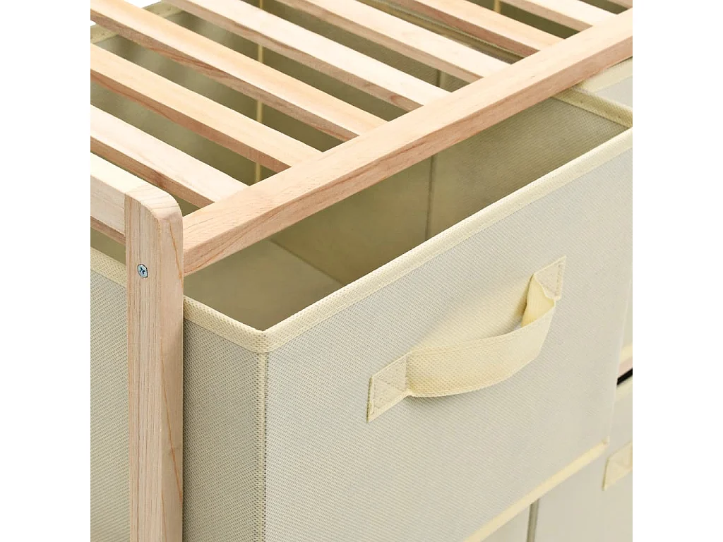 Étagère de rangement 6 paniers Tissu Bois de cèdre Beige