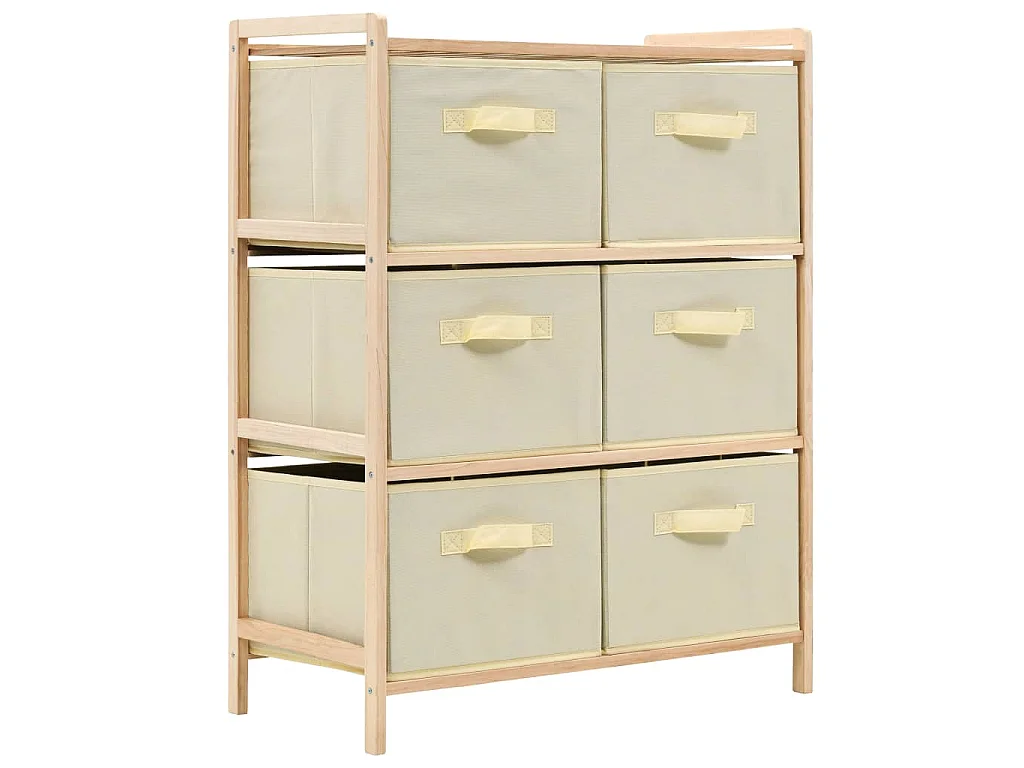 Étagère de rangement 6 paniers Tissu Bois de cèdre Beige