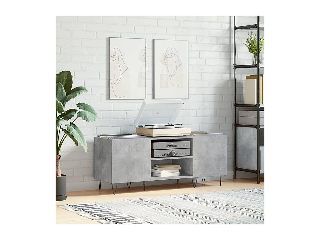 Armoire à disques gris béton 121x38x48 cm bois d'ingénierie