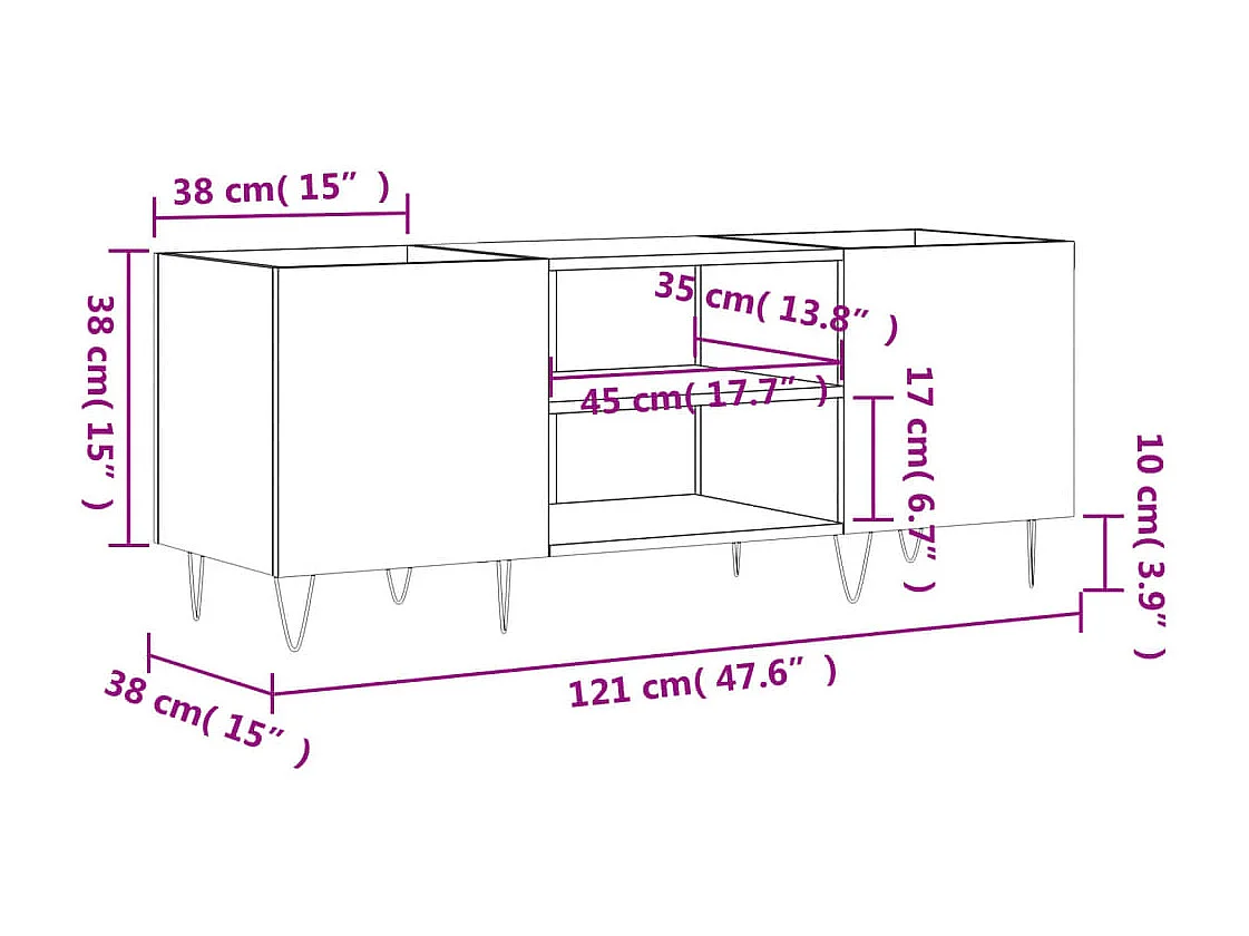 Armoire à disques gris béton 121x38x48 cm bois d'ingénierie