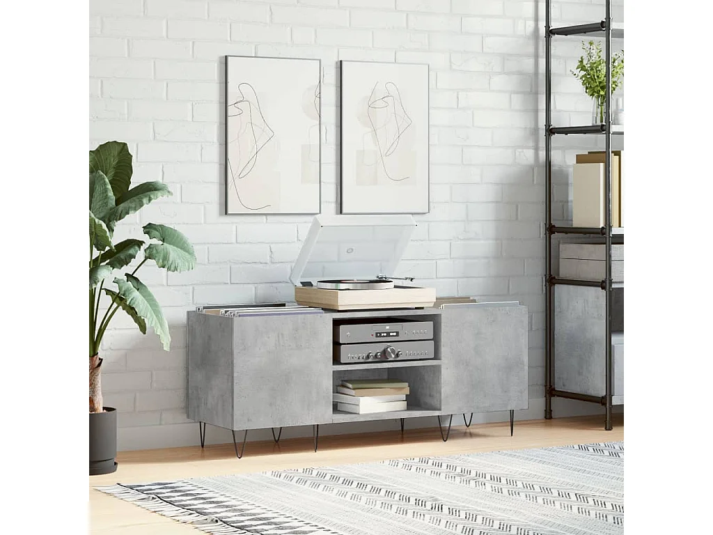 Mueble discos madera contrachapada gris hormigón 121x38x48 cm