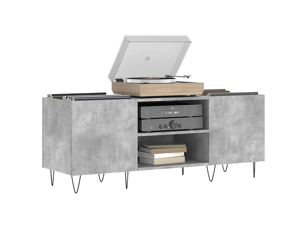 Mueble discos madera contrachapada gris hormigón 121x38x48 cm