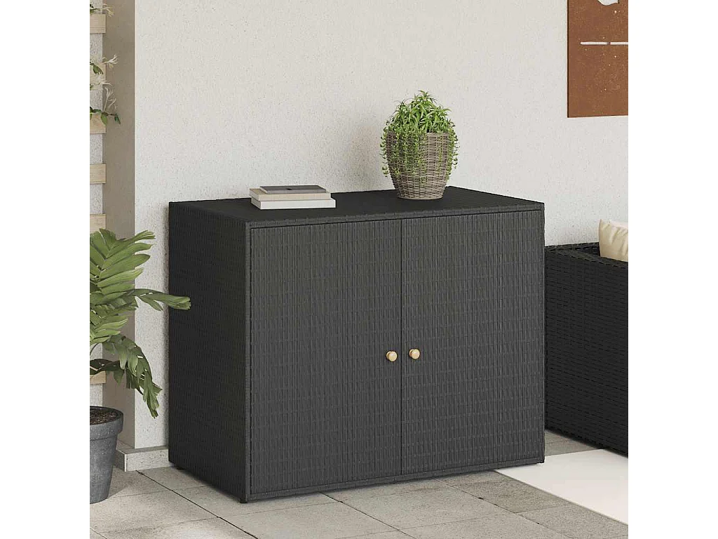 Mobiletto da giardino nero 100x55,5x80 cm in polyrattan