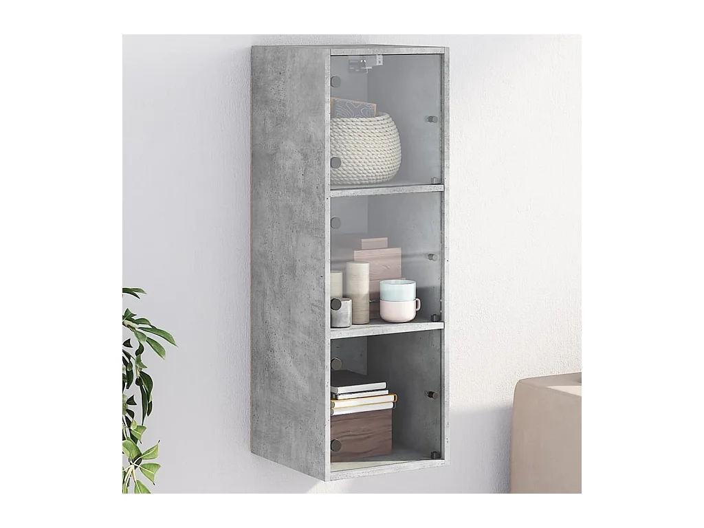 Mobile a Muro con Ante in Vetro Grigio Cemento 35x37x100 cm