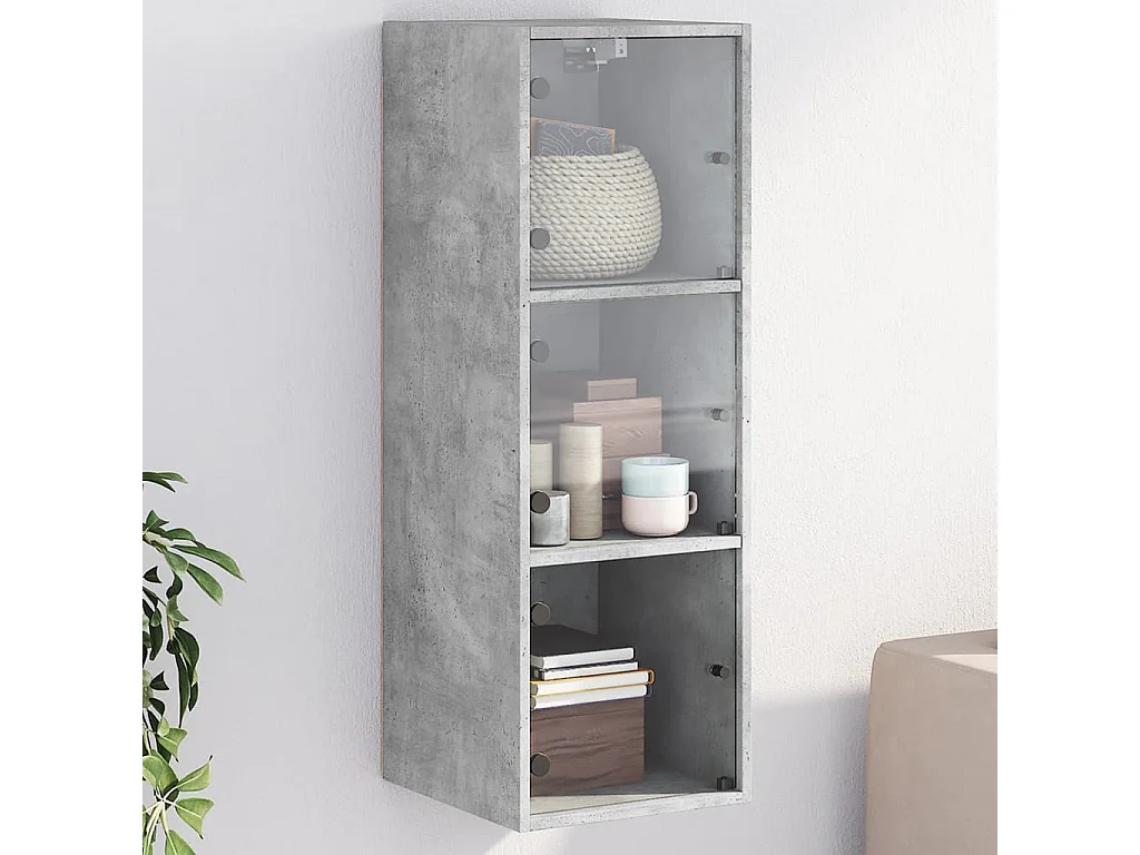 Wandschrank mit Glastüren Betongrau 35x37x100 cm