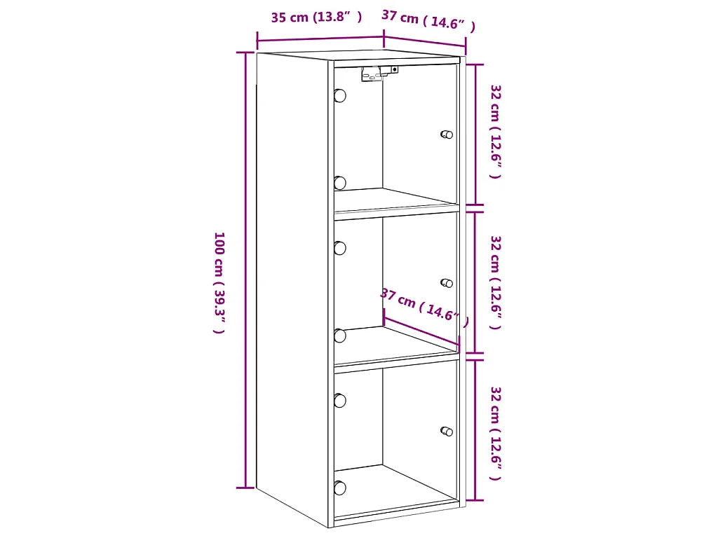 Wandschrank mit Glastüren Betongrau 35x37x100 cm