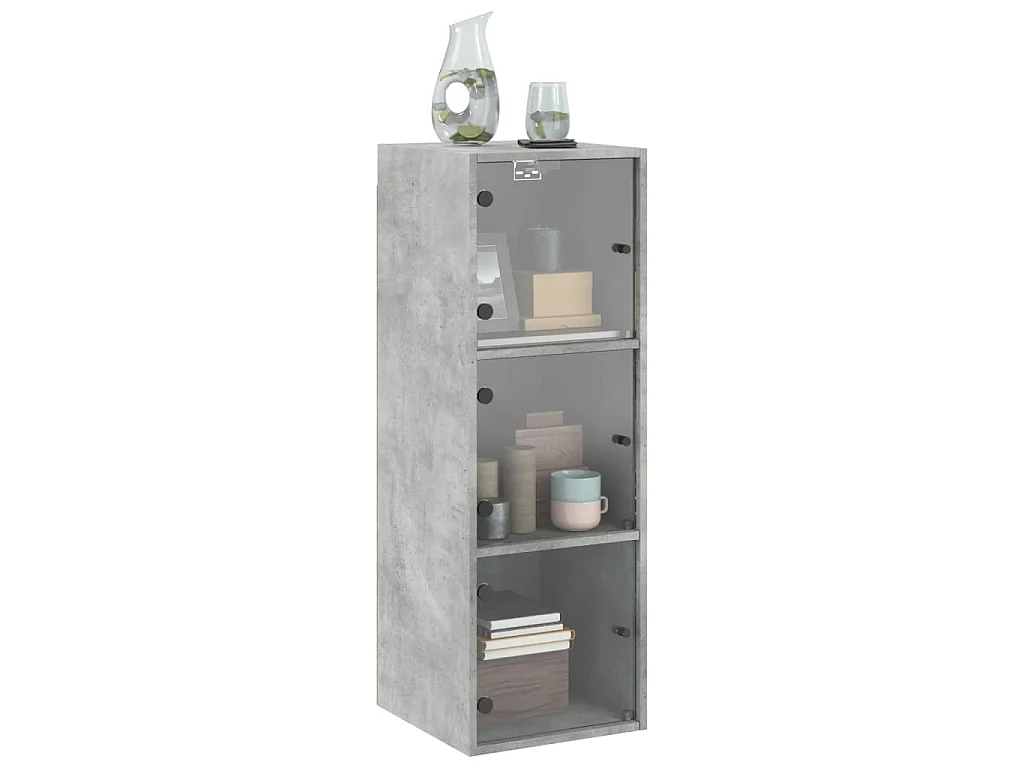 Wandschrank mit Glastüren Betongrau 35x37x100 cm