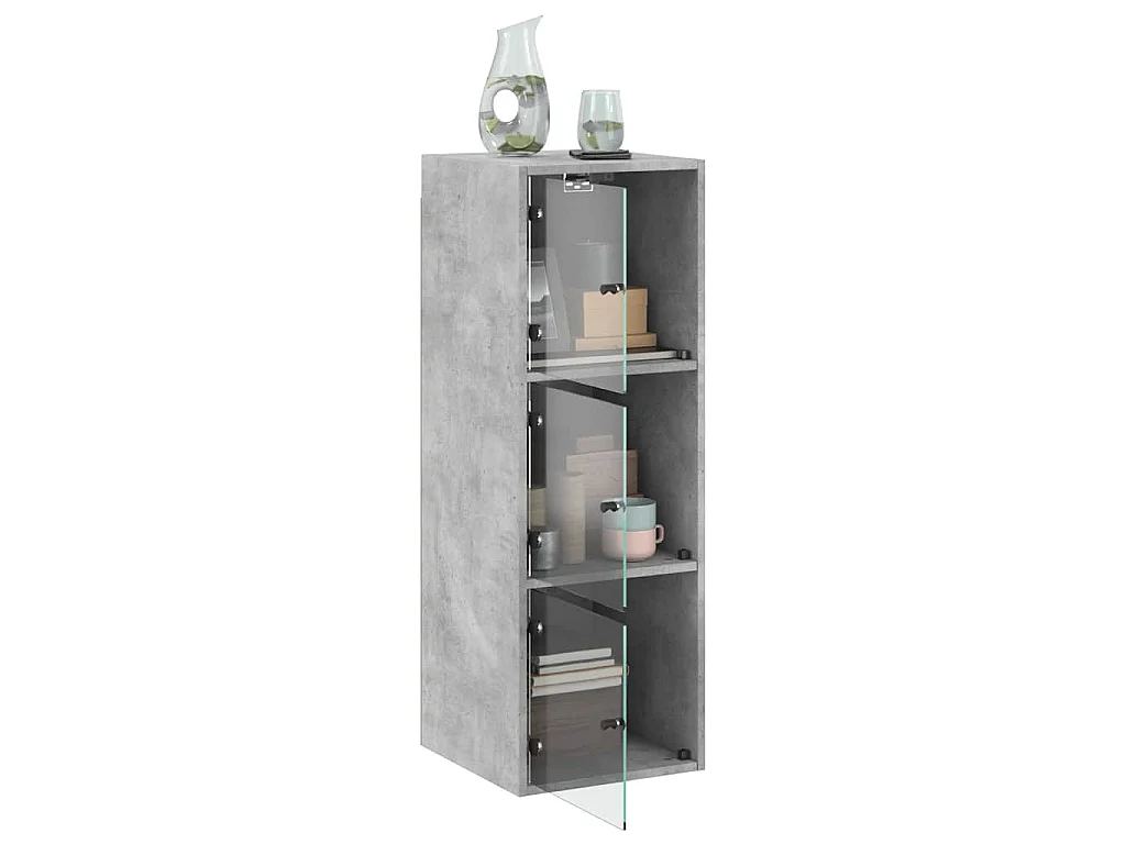 Armoire murale avec portes en verre gris béton 35x37x100 cm