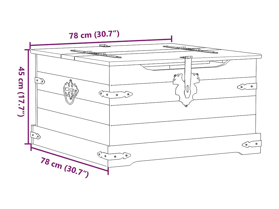 Boîte de rangement Corona 78x78x45 cm bois de pin massif
