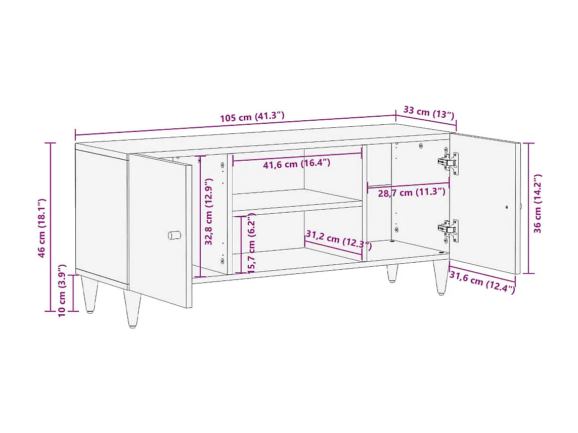 TV-Schrank 105x33x46 cm Massivholz Mango