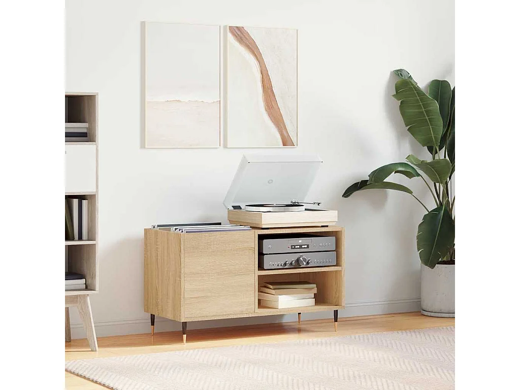 Mobile Porta Dischi Rovere Sonoma 85x38x48 cm Legno Multistrato
