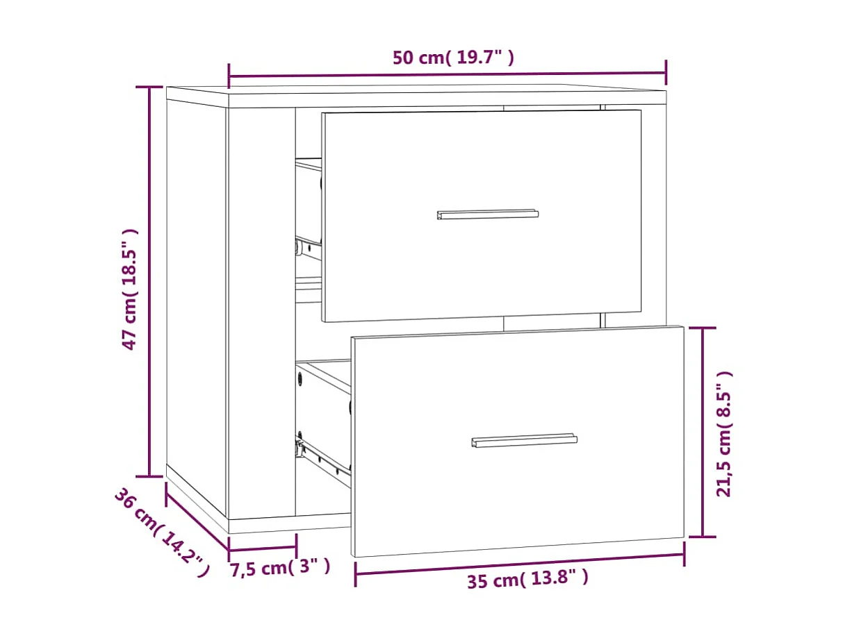 Table de chevet murale Blanc brillant 50x36x47 cm