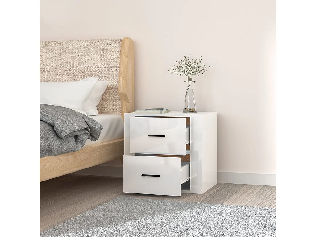 Table de chevet murale Blanc brillant 50x36x47 cm