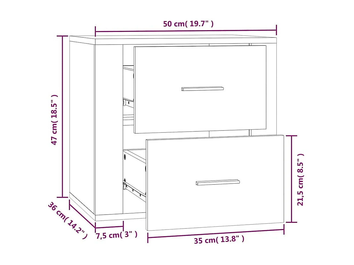 Table de chevet murale Blanc brillant 50x36x47 cm