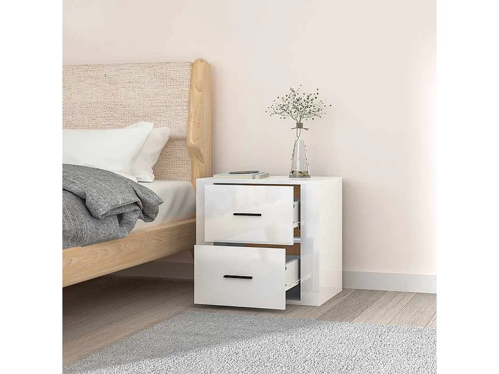 Table de chevet murale Blanc brillant 50x36x47 cm