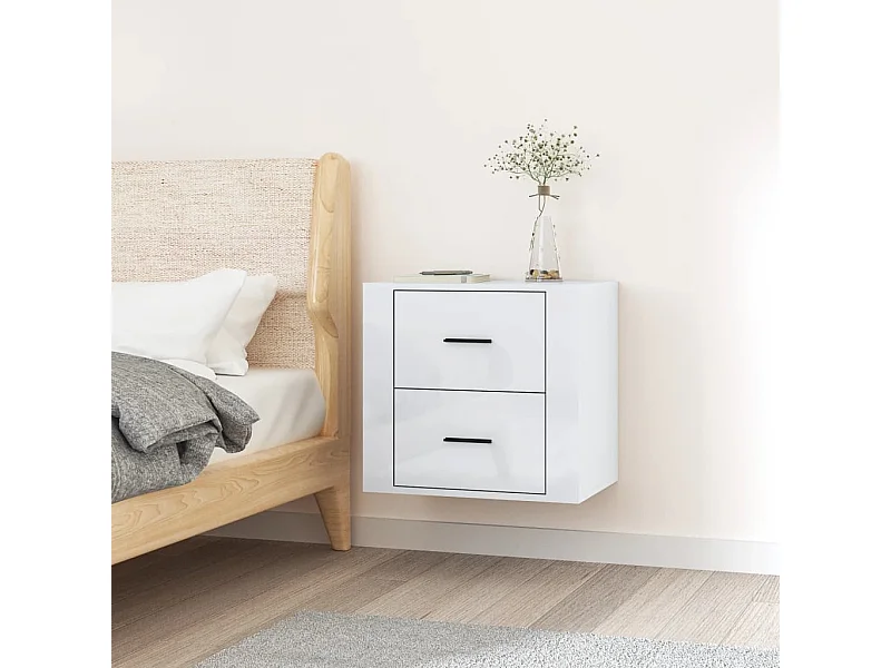 Table de chevet murale Blanc brillant 50x36x47 cm