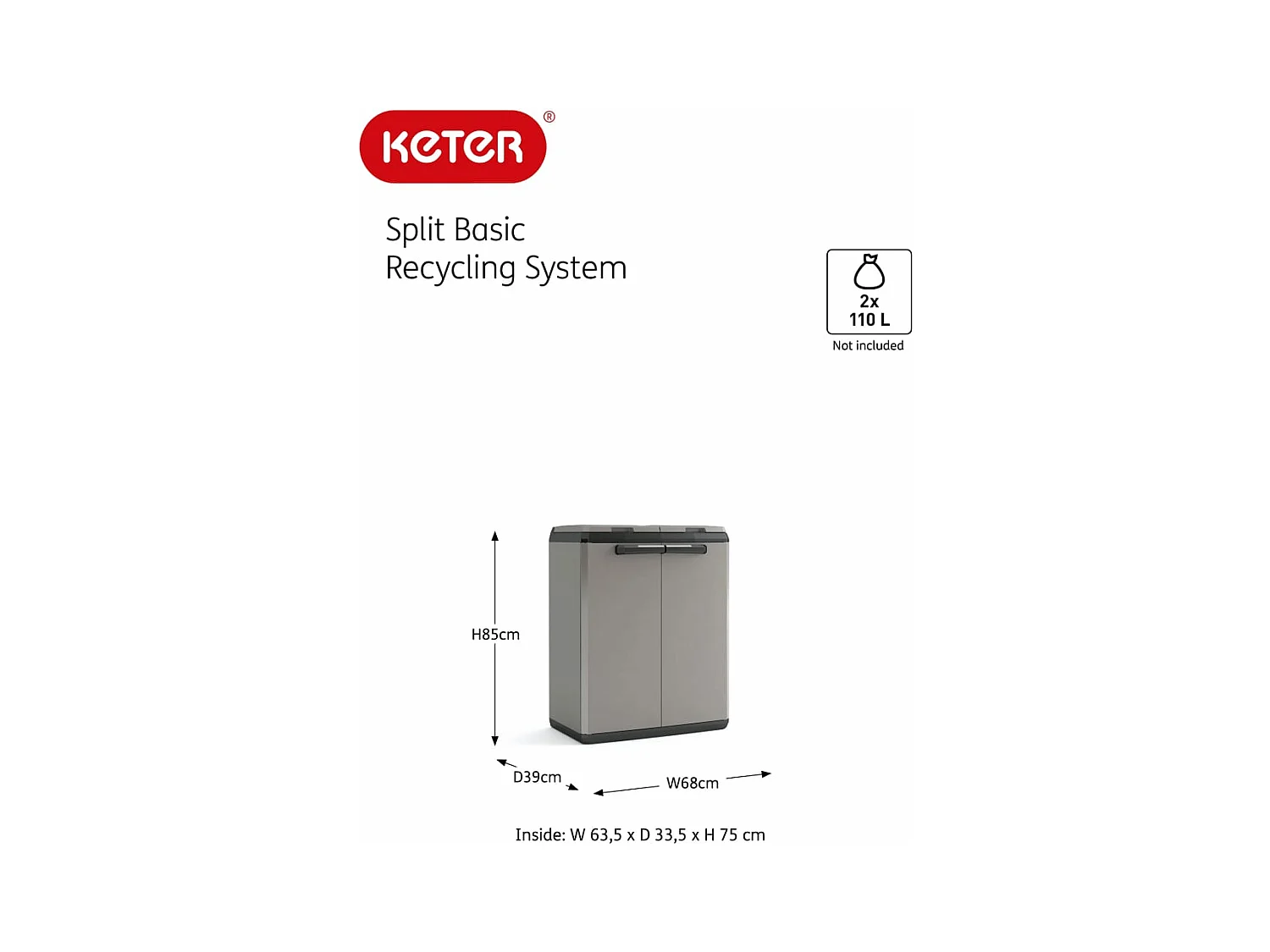 Armario de reciclaje Split Basic gris y negro 85 cm