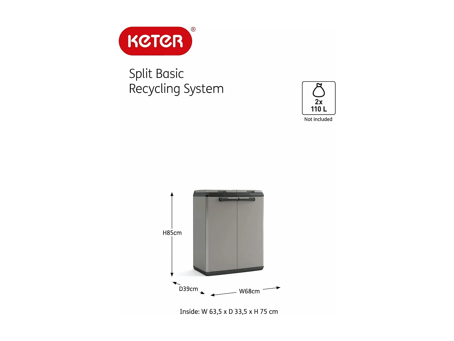 Armario de reciclaje Split Basic gris y negro 85 cm