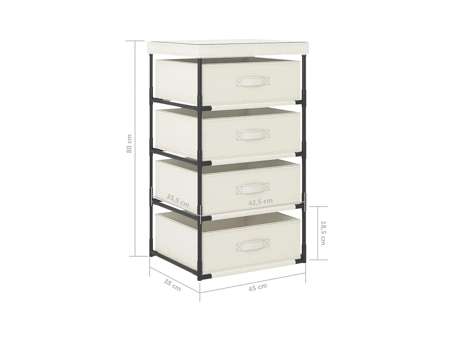 Étagère de rangement avec 4 paniers en tissu Acier Crème