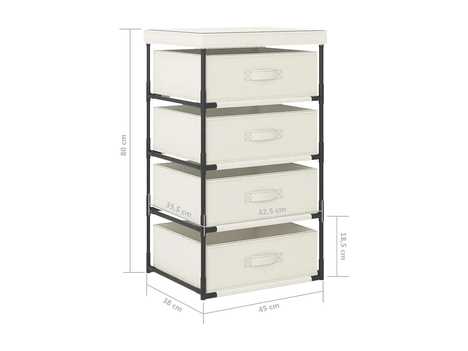 Étagère de rangement avec 4 paniers en tissu Acier Crème