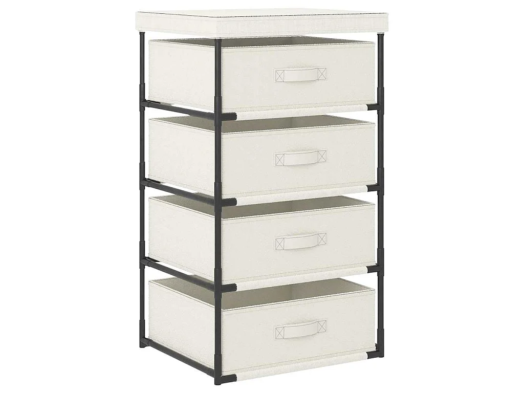 Étagère de rangement avec 4 paniers en tissu Acier Crème