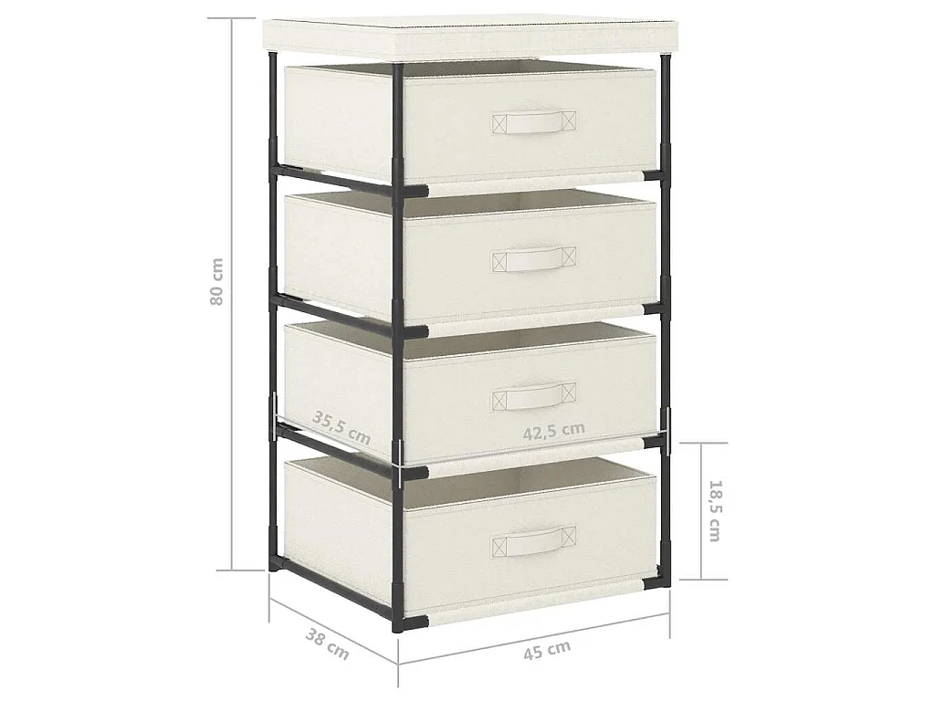 Étagère de rangement avec 4 paniers en tissu Acier Crème