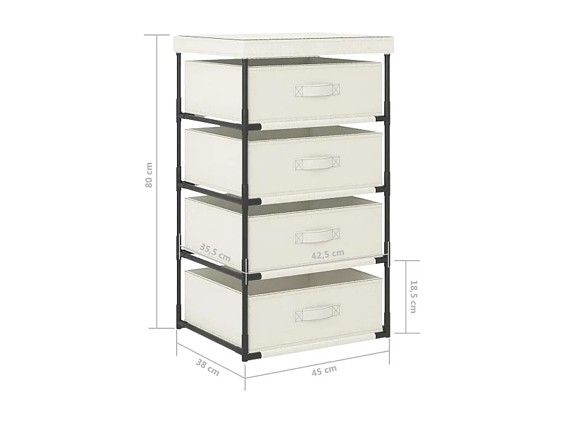 Étagère de rangement avec 4 paniers en tissu Acier Crème