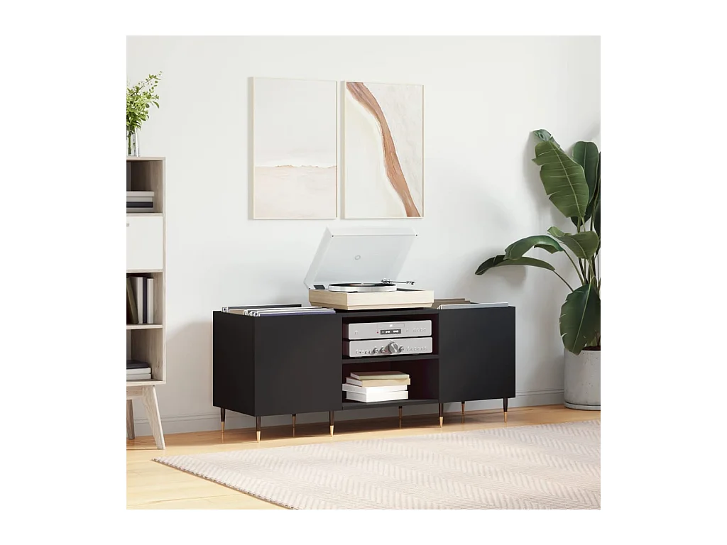 Armoire à disques noir 121x38x48 cm bois d'ingénierie