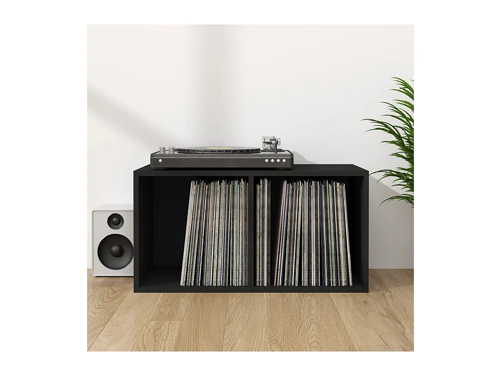 Boîte de rangement de vinyles Noir 71x34x36cm Bois d'ingénierie
