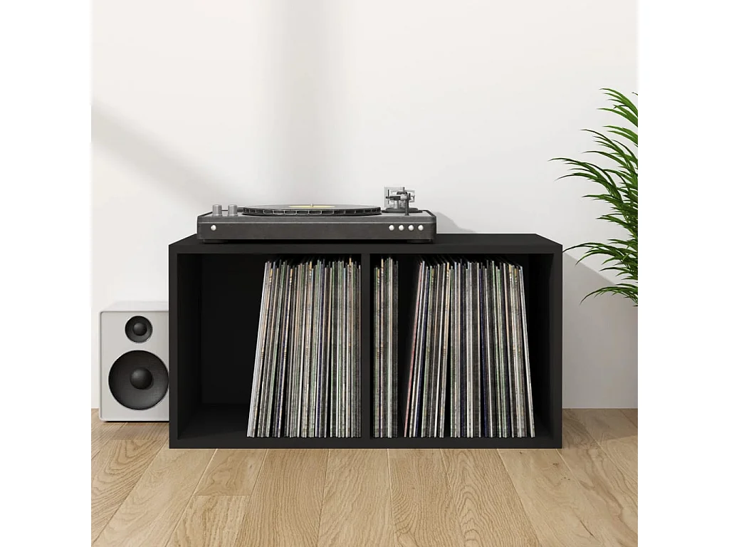Boîte de rangement de vinyles Noir 71x34x36cm Bois d'ingénierie
