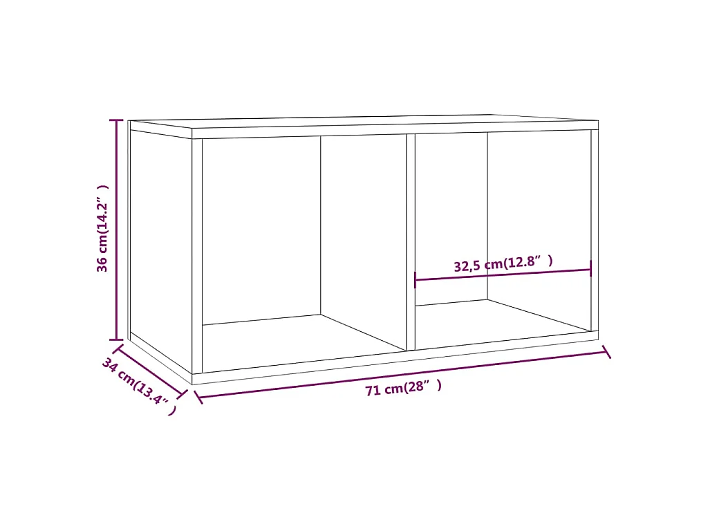 Boîte de rangement de vinyles Noir 71x34x36cm Bois d'ingénierie