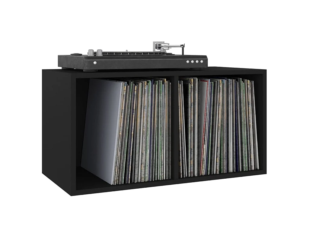 Boîte de rangement de vinyles Noir 71x34x36cm Bois d'ingénierie