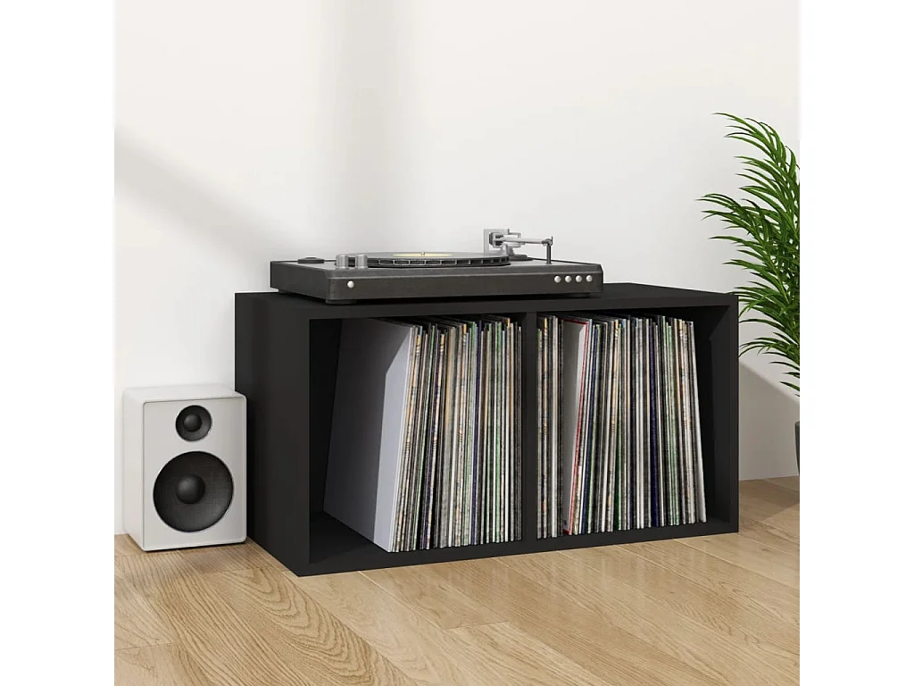 Boîte de rangement de vinyles Noir 71x34x36cm Bois d'ingénierie