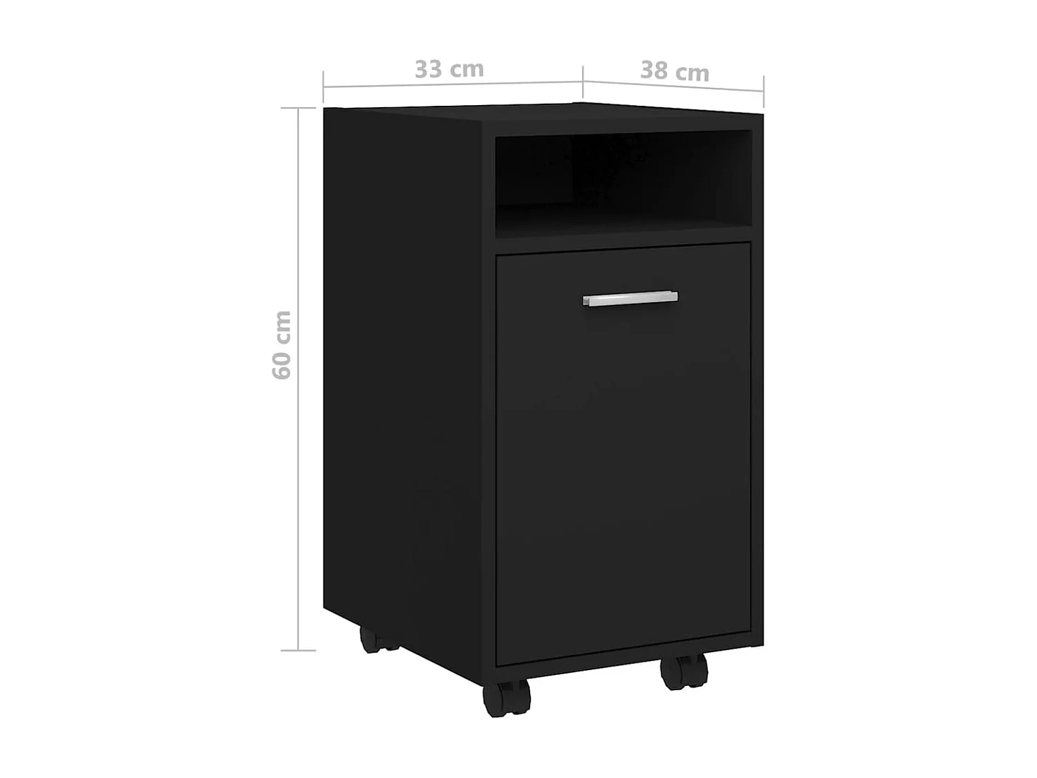 Armoire latérale avec roues Noir 33x38x60 cm Bois d’ingénierie