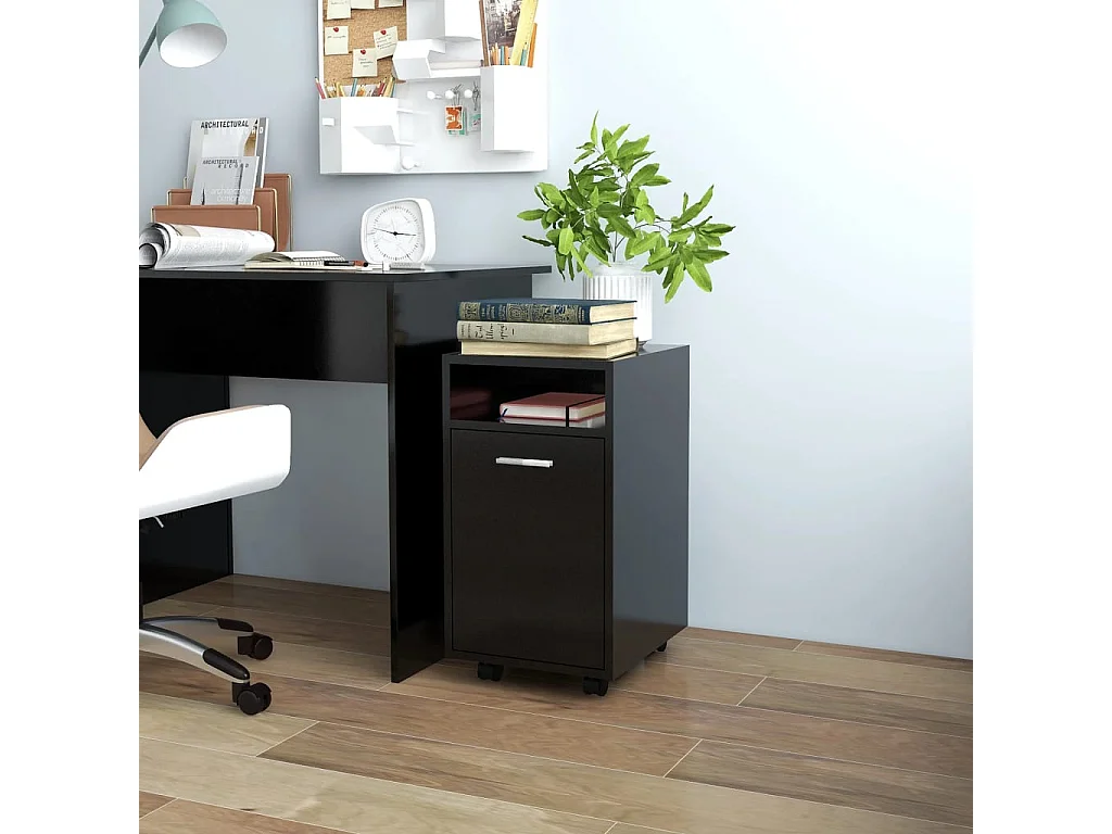 Armoire latérale avec roues Noir 33x38x60 cm Bois d’ingénierie